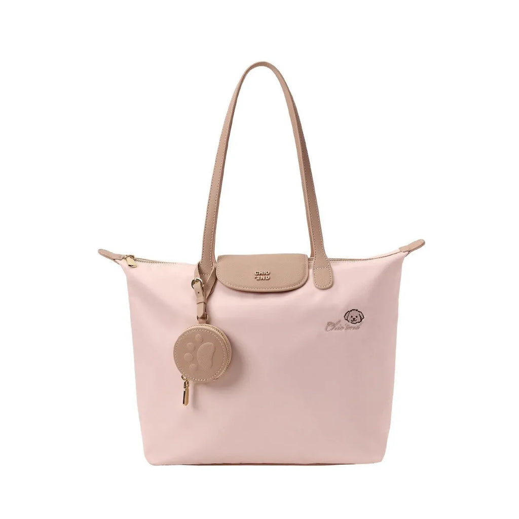 Oxford cloth tote shoulder bag in pink or milky white with mobile phone compartment and horizontal square shape