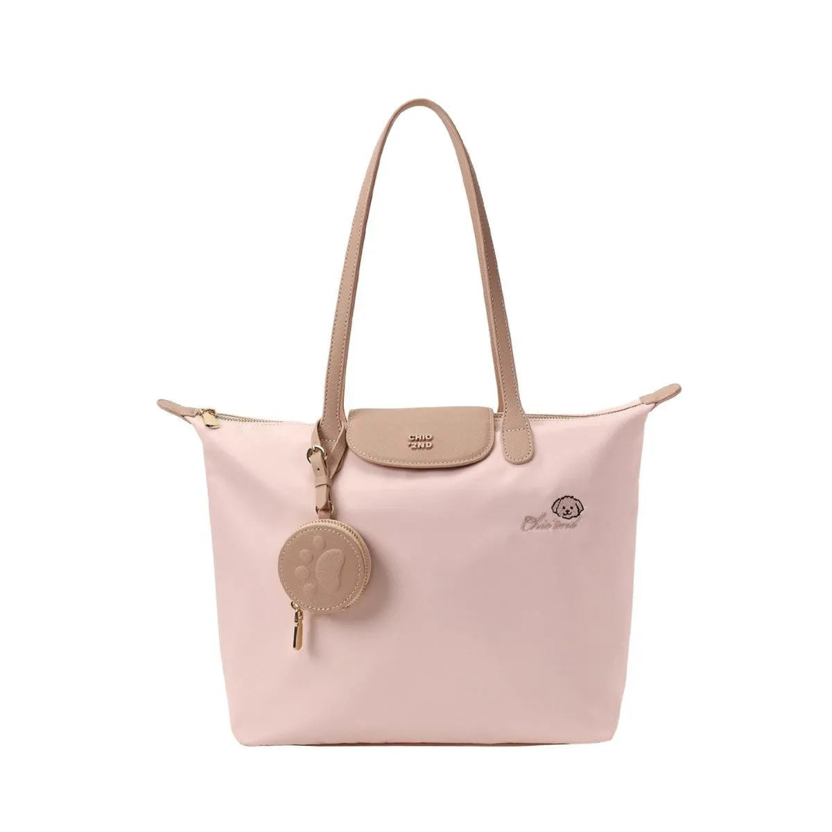 Oxford cloth tote shoulder bag in pink or milky white with mobile phone compartment and horizontal square shape