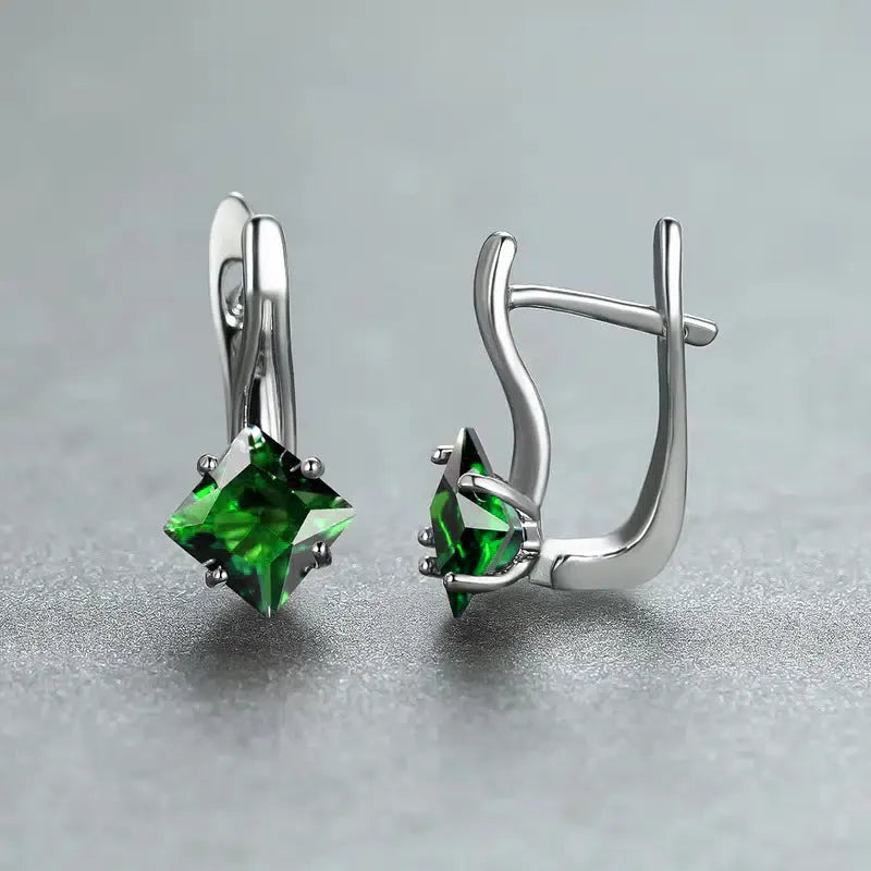 Copper women's earrings with diamond design and inlaid zircon stones in three colour options