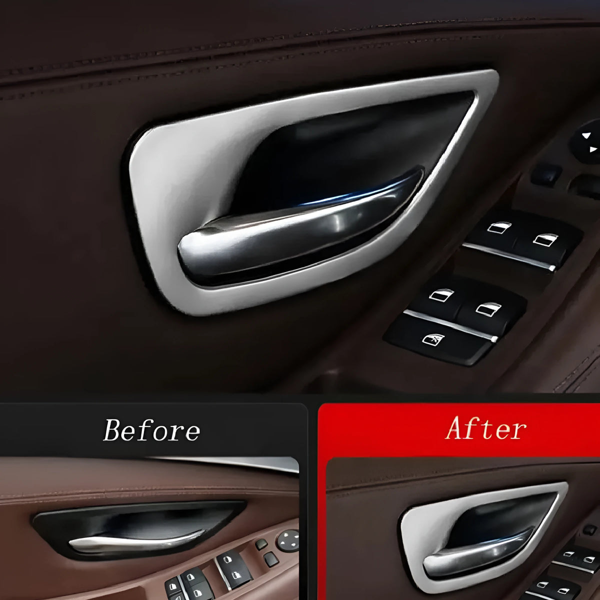 Set of four ABS stainless steel decorative strips for BMW 5 Series F10/F11 interior door handles.