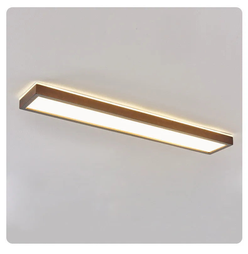 Solid wood long ceiling lamp in new Chinese style with integrated lighting