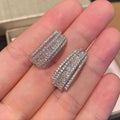 Geometric copper stud earrings with white gold colour and zircon inlay for women
