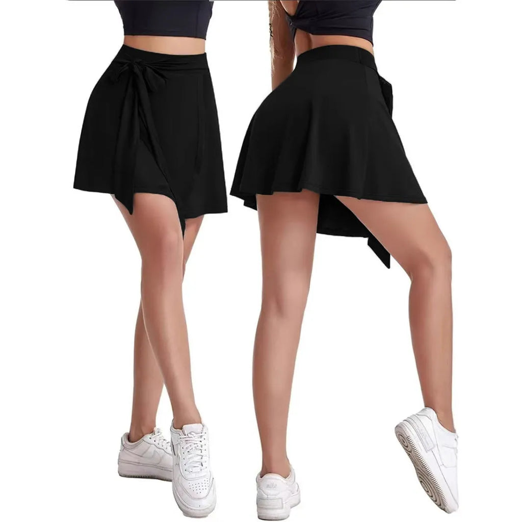 Black high waist sports skirt with anti-exposure shorts and micro elasticity in Japanese Korean casual style