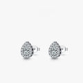 A pair of women's sterling silver water drop ear studs with a diamond-cut shiny finish.