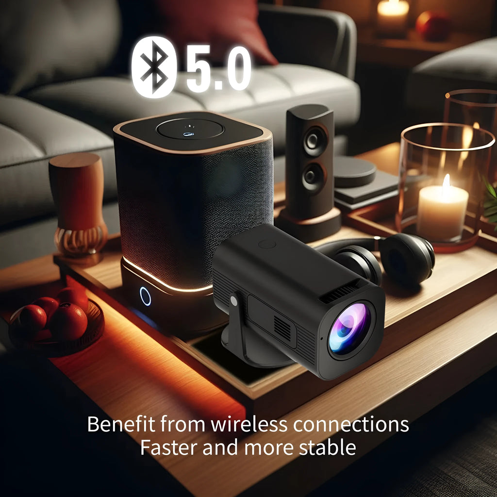 P330 portable mini projector in black or white colour, shown with remote control and power cord.
