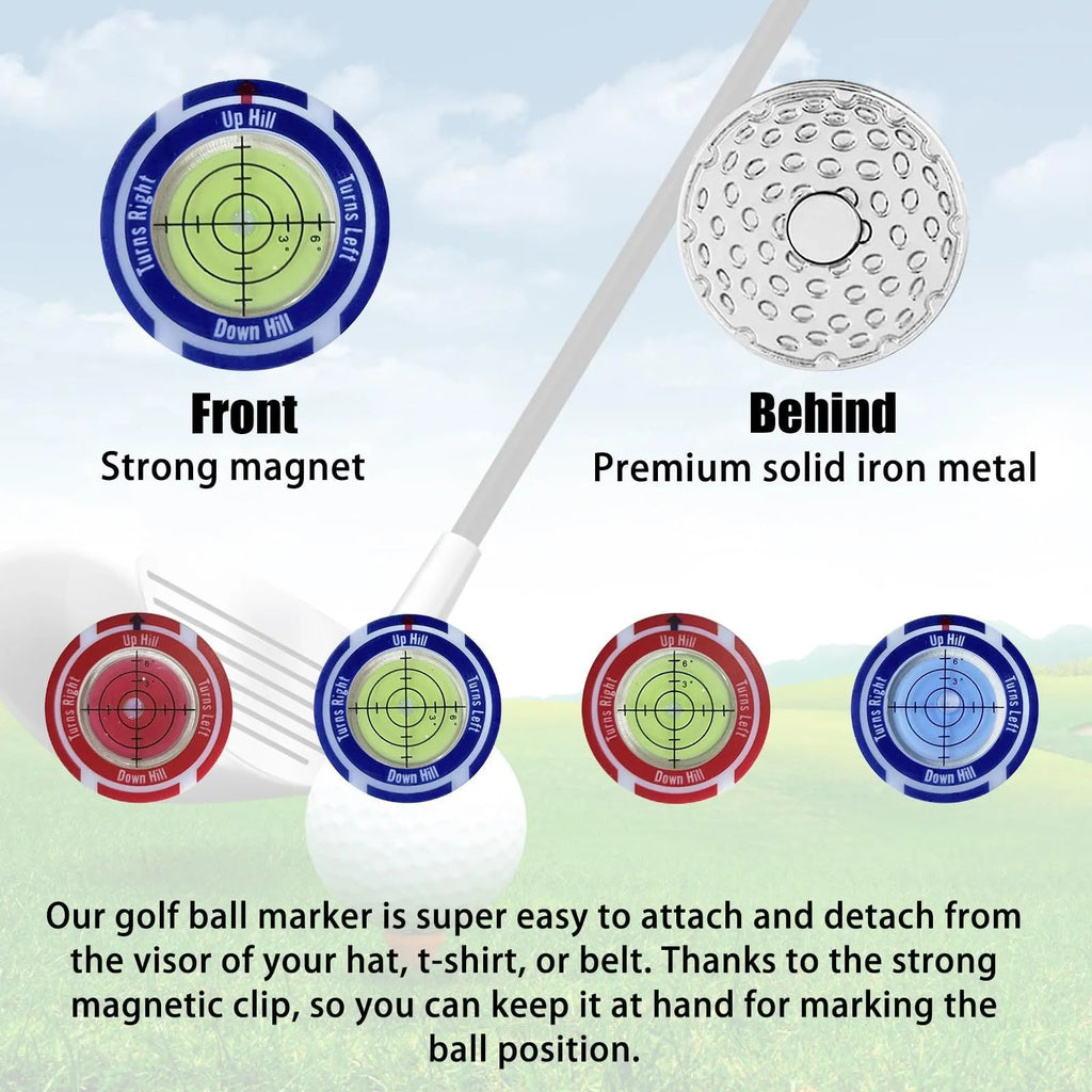 Golf level hat clip accessory with position mark in black, blue, and red colour options