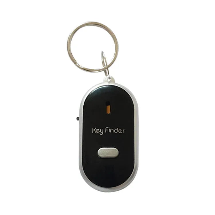 Oval-shaped plastic key finder pendant in red, blue, white, black, and orange colours.