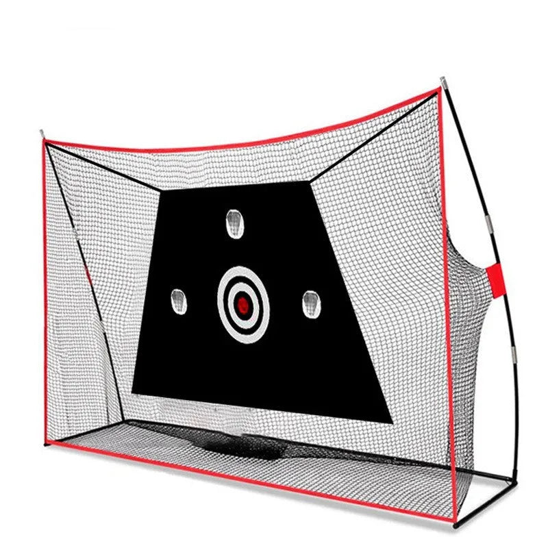 Golf wedge training net with straw practice mat and red practice balls