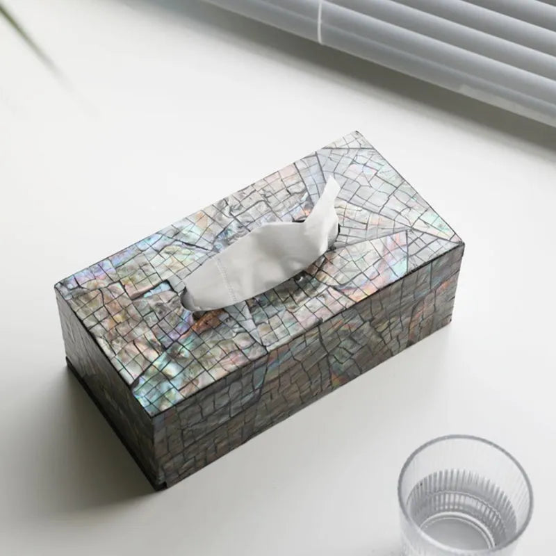 Black natural shell tissue box storage container with modern minimalist design