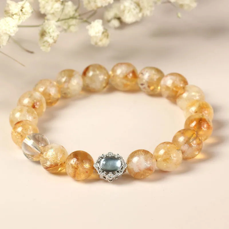 Geometric citrine crystal bracelet with 10mm polished beads and unisex design