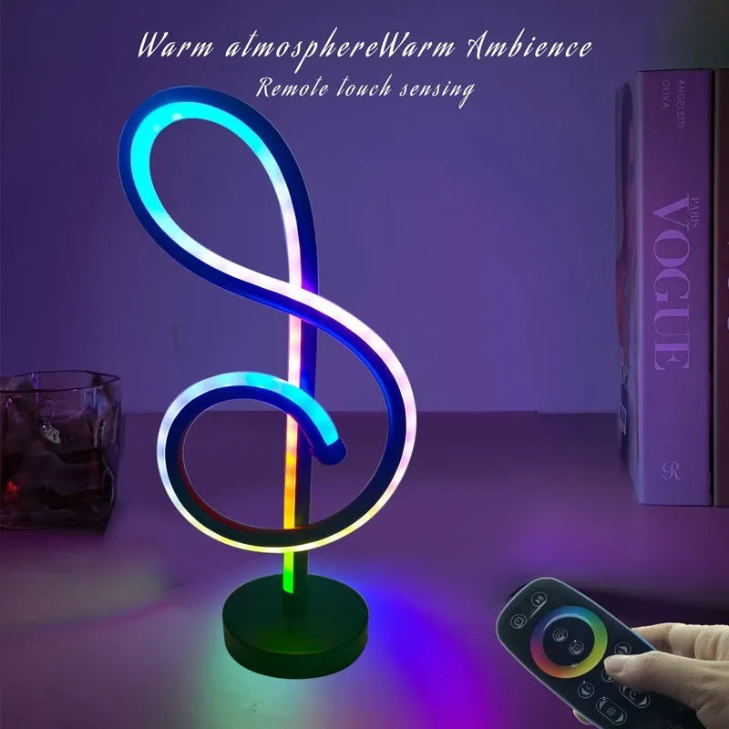Black musical note light with app control for white, warm, and RGB colour lighting modes