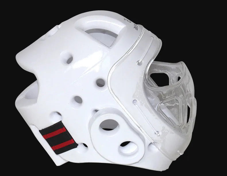Karate helmet protective equipment for boxing in white, blue, or red colours with size options