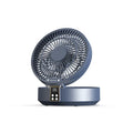 White portable folding fan with remote control showing 90° adjustable head and USB charging port