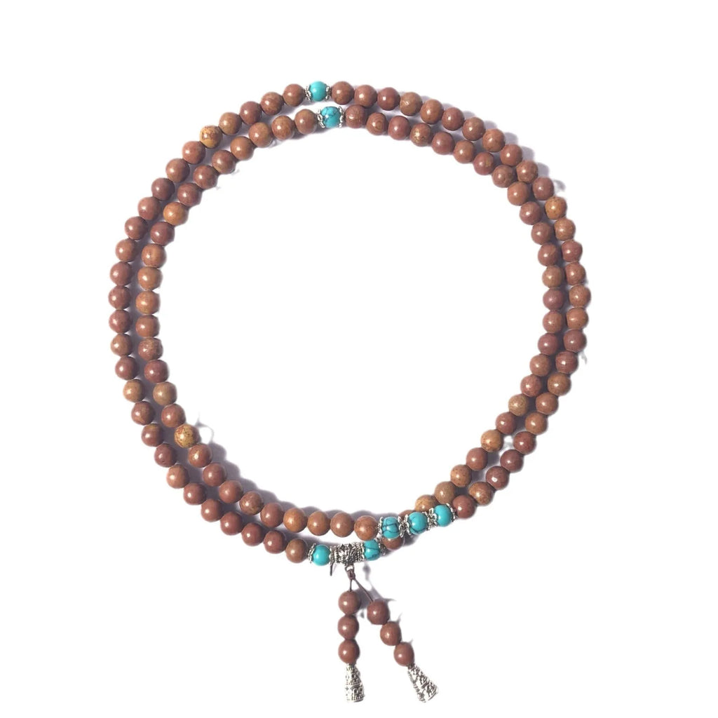 108 Lvzhu stone bead bracelet with geometric design and hand-polished 5-6mm beads
