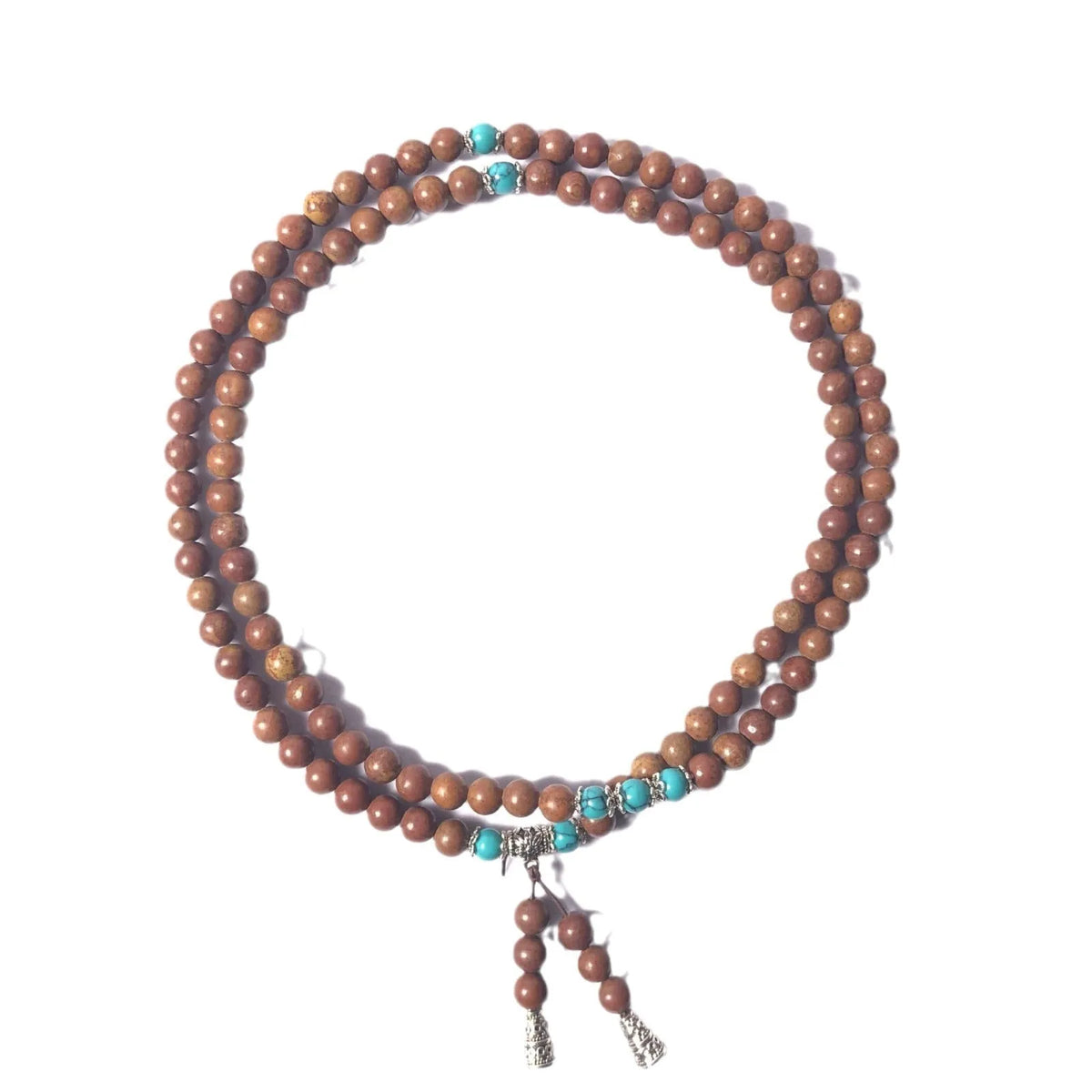 108 Lvzhu stone bead bracelet with geometric design and hand-polished 5-6mm beads