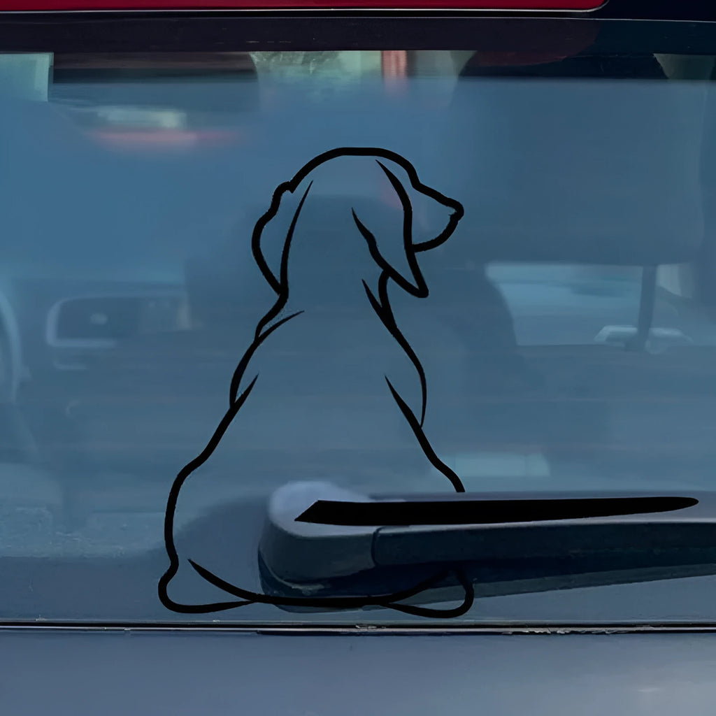 Cartoon dog wiping rear silhouette vinyl sticker for car window decoration in black or white colour