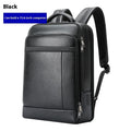 Black first layer cowhide leather business backpack with USB port and curved shoulder straps