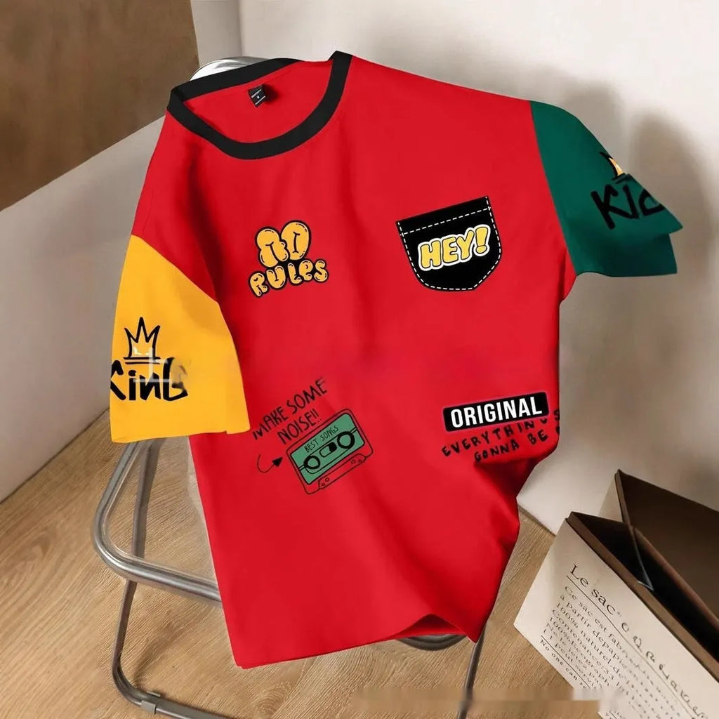 Men's loose-fit casual t-shirt with printed letter pattern in a trendy colour