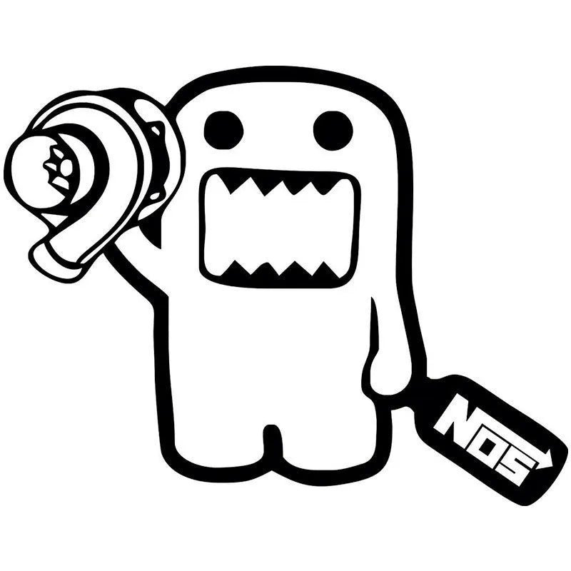 Creative cartoon funny car sticker on white background, showing 15x12cm size.