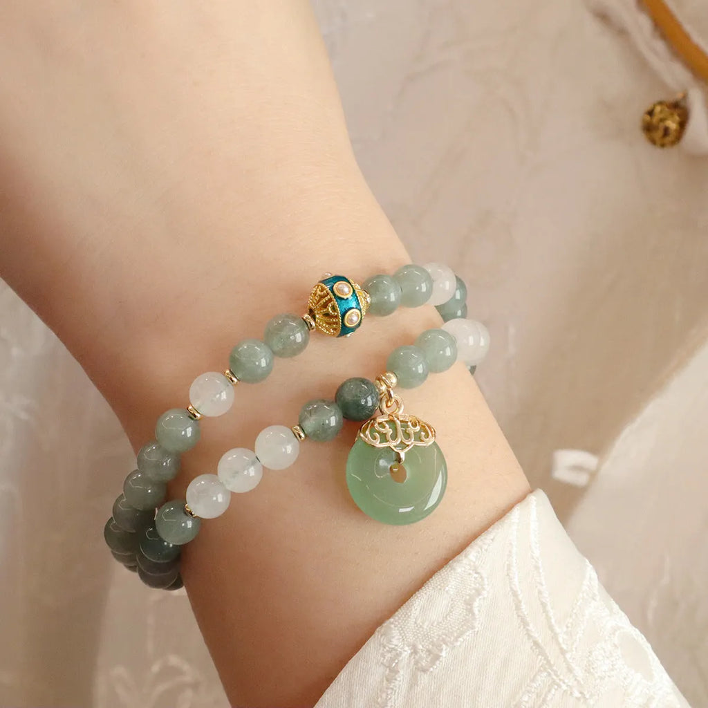 Myanmar jade and crystal safety buckle bracelet with geometric new Chinese style design