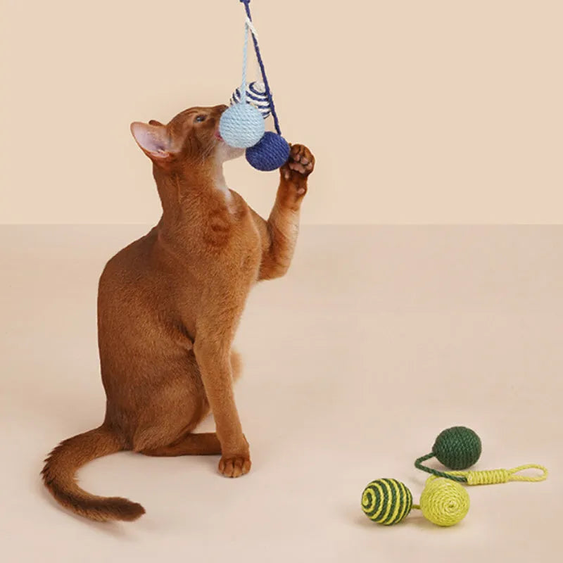 Cat toy set with bite-resistant teaser stick, catnip ball and interactive kitten toys in blue, green and red-yellow-blue colours