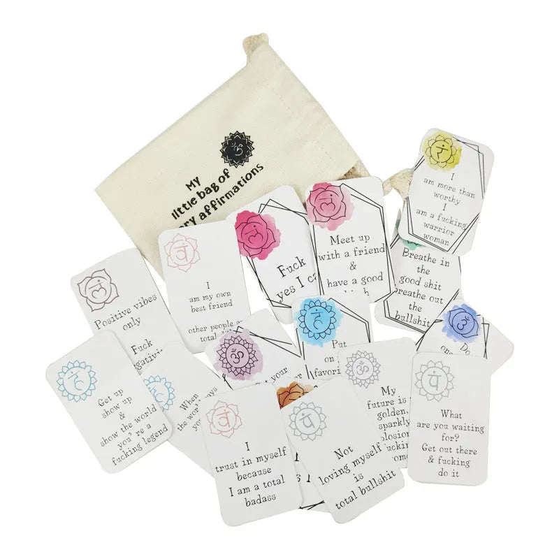 Set of 16 colourful affirmation greeting cards with positive messages in soft healing series style