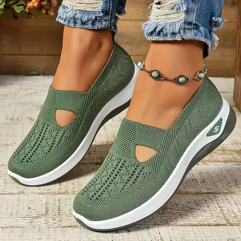 Women's low-top casual mesh shoes with a T-strap and soft PVC sole, shown in multiple colours.