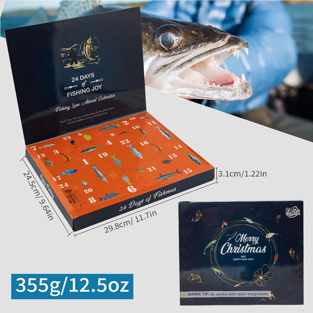 Christmas Mino Bog Fishing Set with 24 metal lures in minnow patterns