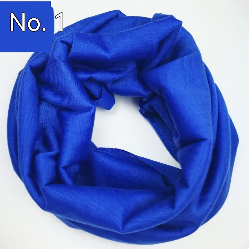 Lightweight polyester magic headscarf shown in multiple colour options for outdoor sports.
