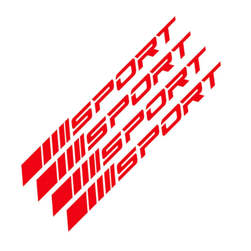 PET hollow sports series car rim sticker in red, measuring 10cm by 0.7cm.