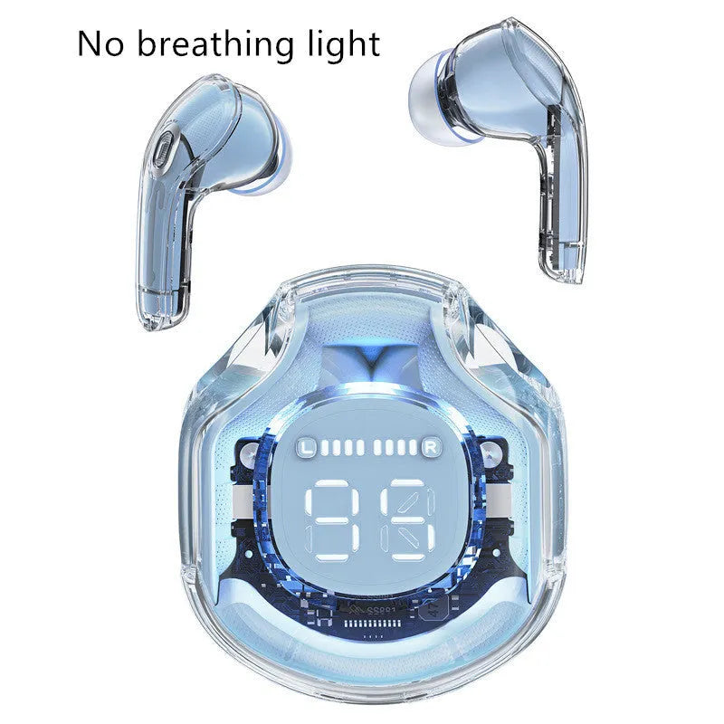 Wireless Bluetooth in-ear headset shown in black, white, pink, sky blue, and violet colour options.