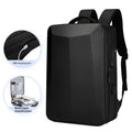 Black waterproof ABS PC business backpack with curved shoulder straps and street trend styling