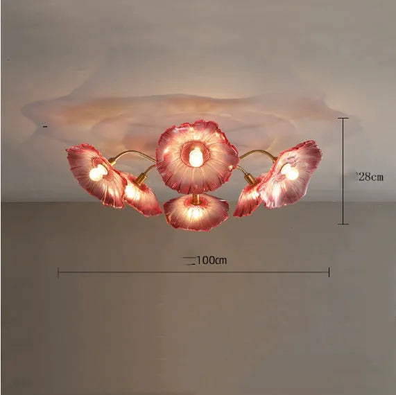 Simple modern creative flower ceiling lamp with multiple flower heads and colour-changing lights