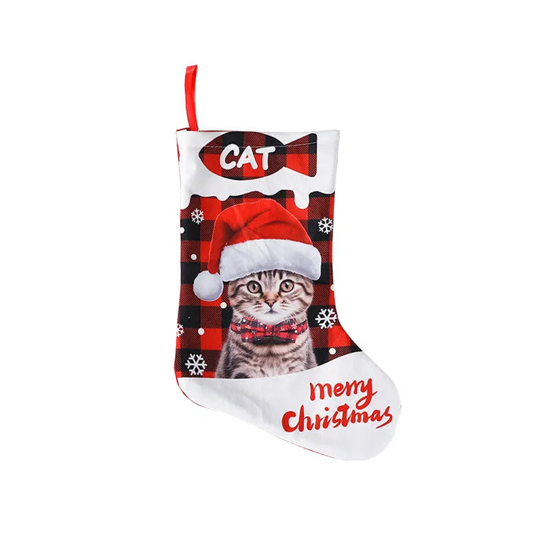 Christmas cloth tablecloth decoration with puppy and cat prints in plaid patterns measuring 26x36cm