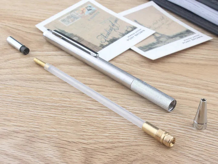 Metal automatic mechanical pencil with multiple lead size options for writing and drawing
