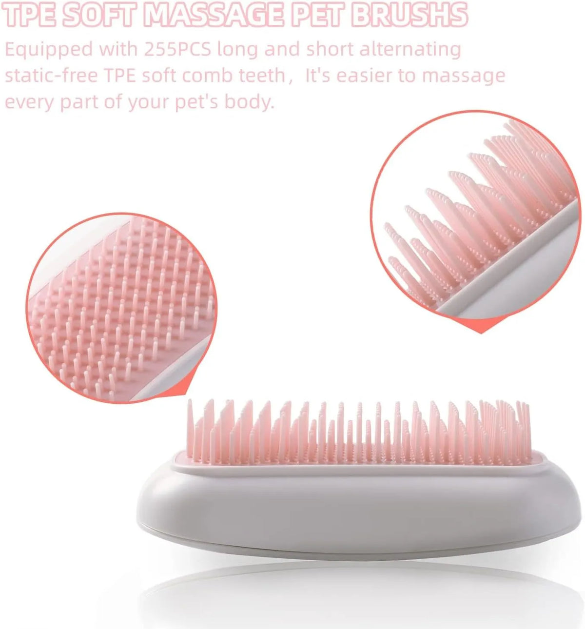 Pink handheld electric vibration brush for grooming and massaging cats and dogs.