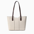Women's khaki genuine leather commuter shoulder bag with box shape and sewing line detailing