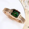 Women's rose gold square retro casual watch with slim 8mm case and multiple colour dial and strap options.
