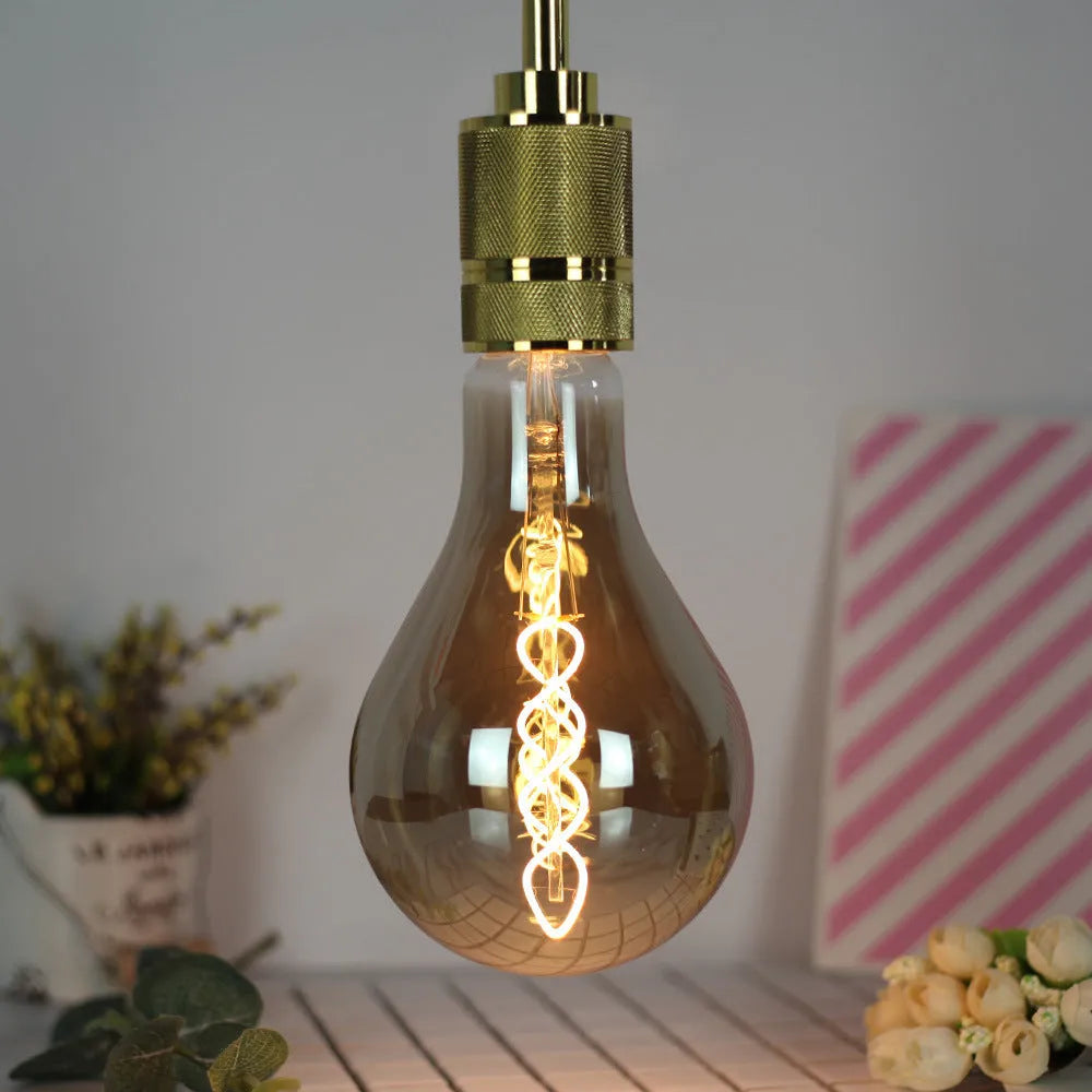 Double helix gold LED soft light strip with spiral bulb measuring 110mm by 200mm
