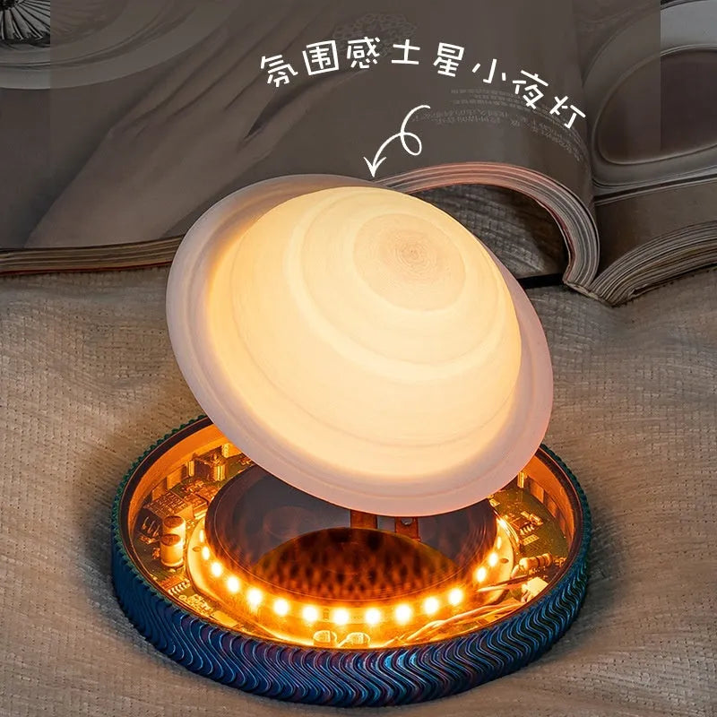 Magnetic suspension moon lamp floating above surface with 3D printed modern design