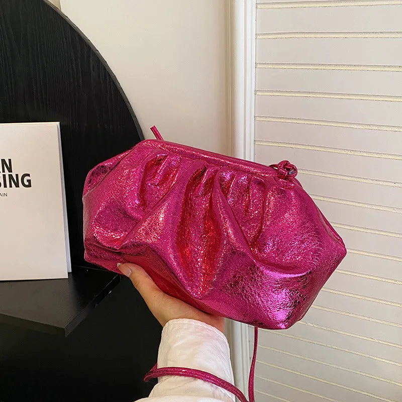 PU material crossbody bag with hair clip shoulder design in shell shape with sewing line detailing