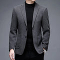 Men's solid colour woolen winter jacket with loose fit, long sleeves, and round hem in yellow, red, navy blue, or grey