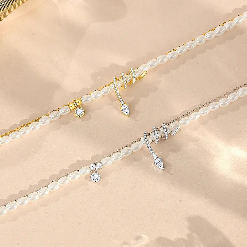 New Chinese style snake beaded bracelet for women in 925 silver with gold or white gold electroplated finish.