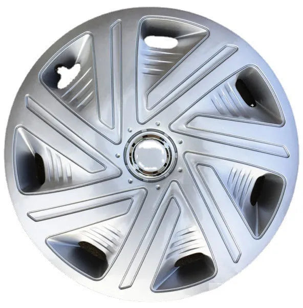 Universal monochrome ABS plastic wheel hub cover in silver or black for 13-16 inch car wheels.