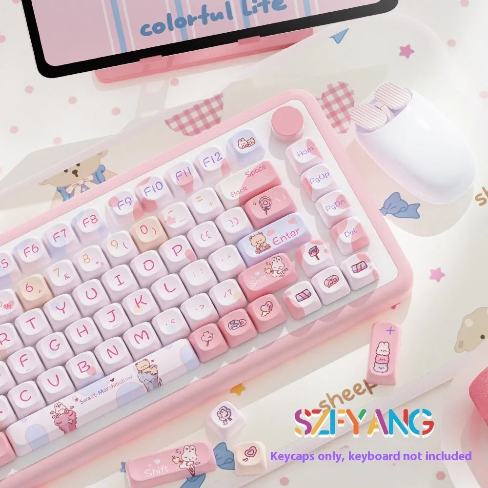 Sweet Cotton Candy mechanical keyboard keycaps in pastel pink colours for 112 or 120 key configurations