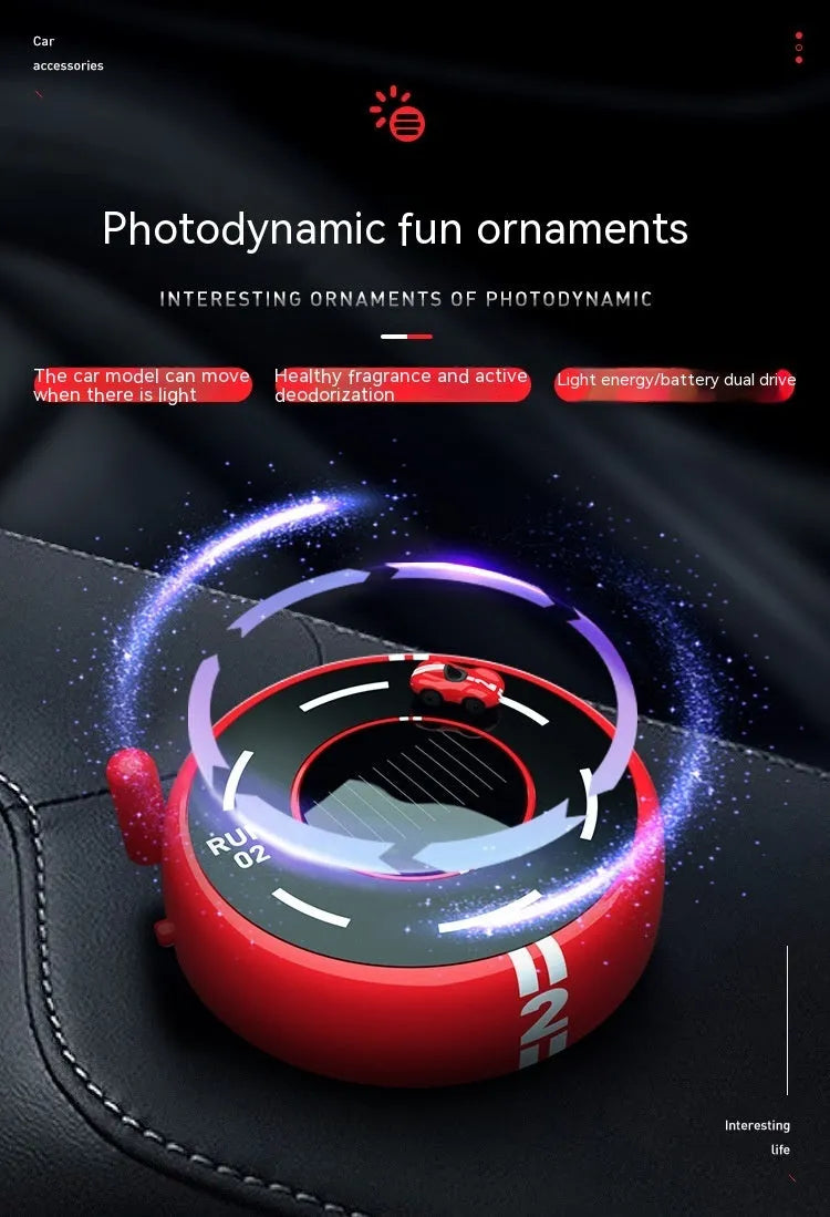 Solar car fragrance decoration with modern round design for vehicle dashboard placement