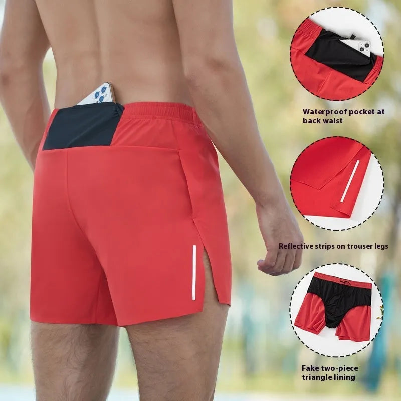 Men's black off-road running shorts with quick-drying fabric and high waist design for marathon running