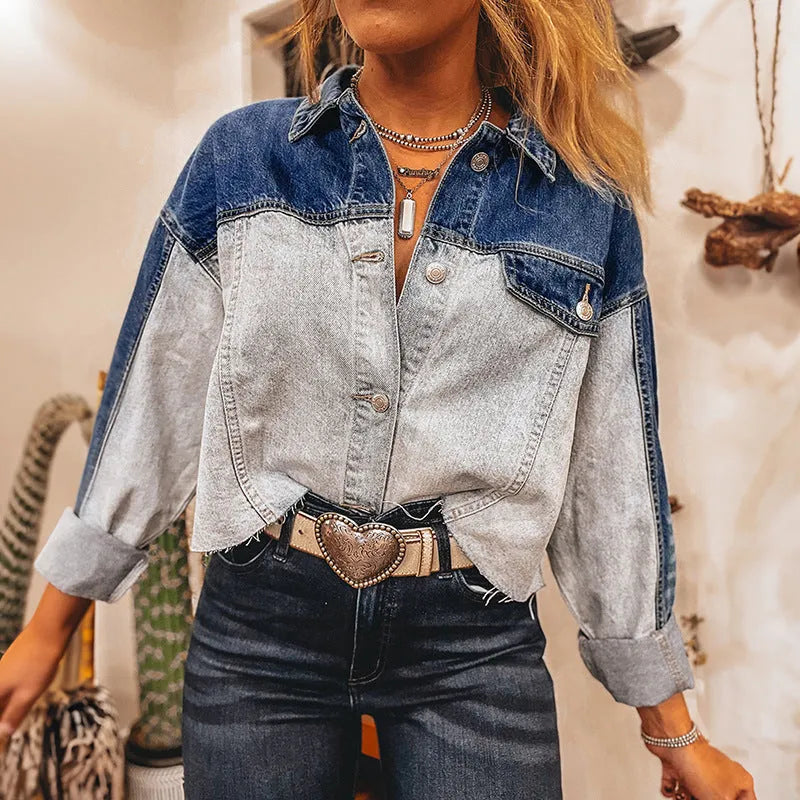Women's loose fit denim coat with single row multi-buckle design in cotton fabric