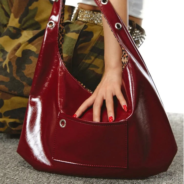 Red leopard print PU leather women's underarm shoulder bag with dumpling shape