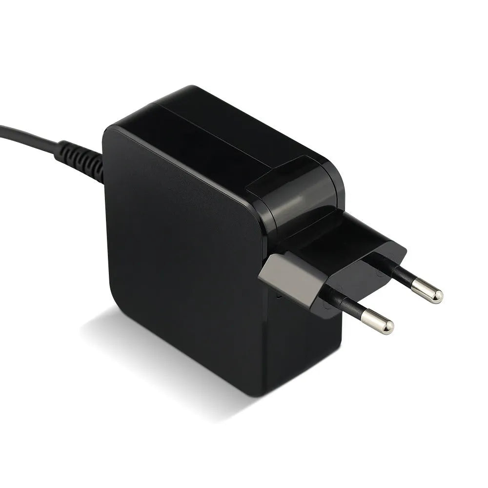 Black 45W laptop power adapter with US plug and charging cable, dimensions 99.3mm by 36.5mm by 61.8mm
